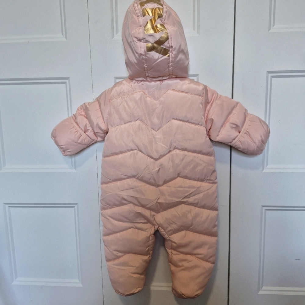 DKNY Baby Girls’ Snowsuit – Hooded Fleece Lined Warm Winter Coat – Zip 3-6M